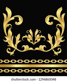 baroque ornaments vector and chain gold vintage elegance pattern illustration