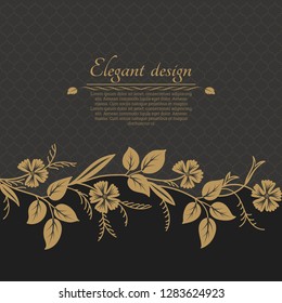 Baroque ornate background with place for text. Stylish invitation card. Elegant greeting card with floral elements. Vector element of graphic design