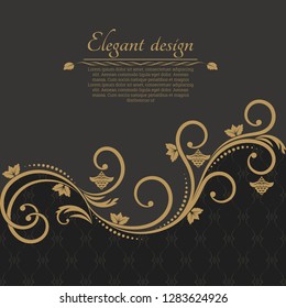 Baroque ornate background with place for text. Stylish invitation card. Elegant greeting card with swirl elements. Vector element of graphic design