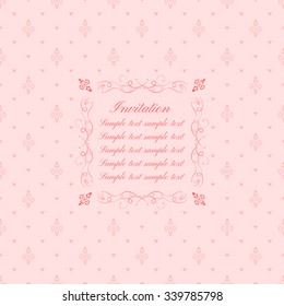 Baroque ornate frame with place for text. Stylish invitation card. Elegant greeting card. Vector element of graphic design