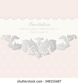 Baroque ornate frame with place for text. Stylish invitation card. Elegant greeting card. Vector element of graphic design