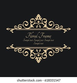 Baroque ornate frame with place for text. Stylish invitation card. Elegant greeting card. Vector element of graphic design.