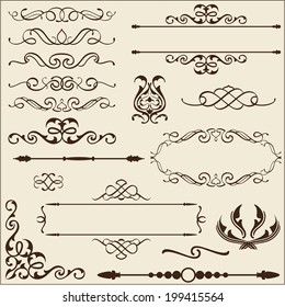 Baroque ornate set  isoladed on beige