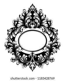 Baroque oval frame Vector. French Luxury rich intricate ornaments. Victorian Royal Style mirror decors