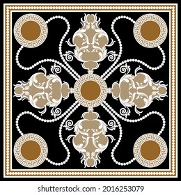 Baroque pattern with chain on a black. Vector Illustration.
