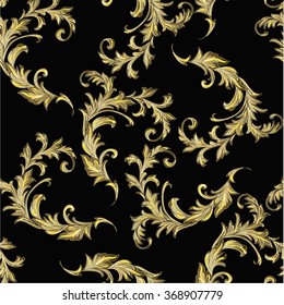 Baroque pattern with gold scrolls on black