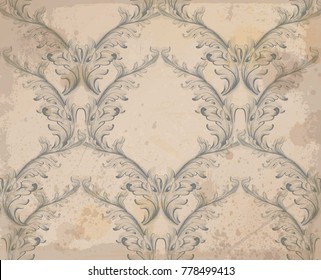 Baroque pattern grunge background Vector. Vintage ornament decor textures