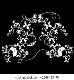 Baroque pattern with silhouette of chains and flowers. Vector floral patch for print and carving.