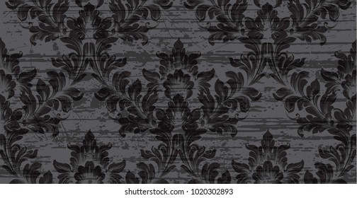 Baroque pattern texture Vector. Royal fabric background. Luxury background decor complete black colors
