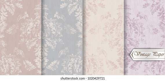 Baroque pattern trendy color texture set Vector. Royal fabric decor illustrations
