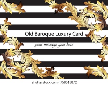 Baroque pattern Vector illustration handmade ornament decor. Striped horizontal background. gold details decor