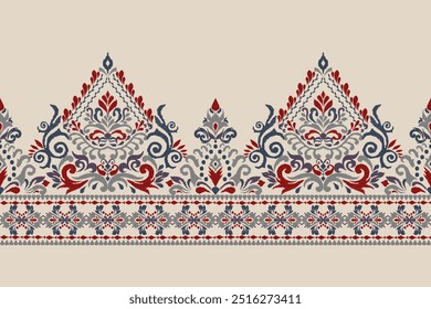 Padrão barroco,padrão floral Ikat sobre fundo marrom,ilustração vetorial,padrão oriental étnico Ikat,estilo asteca,background.design abstrato para textura,tecido,roupas,decoração,sarong,impressão.