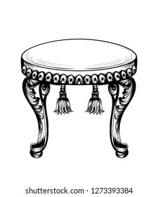 Baroque puff chair furniture Vector. Intricate ornamented frame. Decor designs