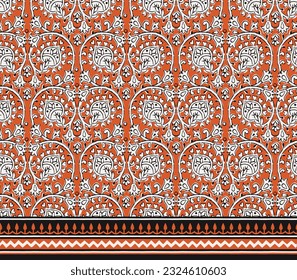 BAROQUE, RENAISSANCE, PAISLEY FLORAL REPEAT PATTERN WITH BORDER SEAMLESS PATTERN IN VECTOR