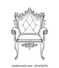Baroque rich armchair furniture. Handmade ornamented decor. Vector illustrations