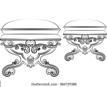 Baroque Rich style furniture. Elegant chair set with luxurious ornaments. Vector sketch