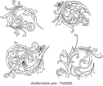 Baroque Rosette Traditional Style. All Curves Separately.