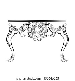 Baroque royal table with luxurious damask ornaments. Vector sketch
