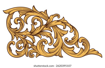 Baroque Scroll Decorative ornamental design. Oriental border frame element. Gold vintage Victorian  Arabesque ornament. Flourish, floral, filigree calligraphy vector.