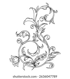 Baroque Scroll element engraving Ornament. Victorian filigree decoration element, Floral flourish Graphic vector illustration