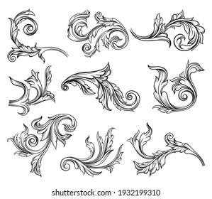 Baroque Scroll as Element of Ornament and Graphic Design with Spirals and Rolling Circle Motif Vector Set
