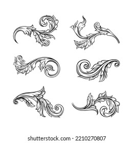 Baroque Scroll as Element of Ornament and Graphic Design with Spirals and Rolling Circle Motif Vector Set