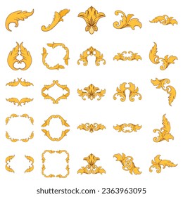 Desplazamiento barroco como elemento de diseño gráfico y ornamental con espirales y conjunto de vectores de movimiento circular