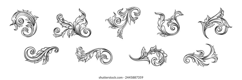 Baroque Scroll as Element of Ornament and Graphic Design with Spirals Vector Set