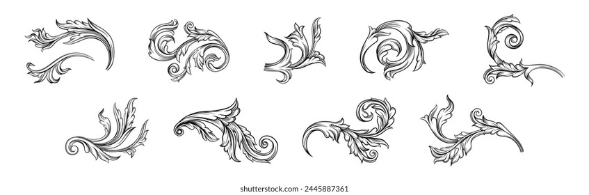 Baroque Scroll as Element of Ornament and Graphic Design with Spirals Vector Set