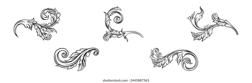 Baroque Scroll as Element of Ornament and Graphic Design with Spirals Vector Set