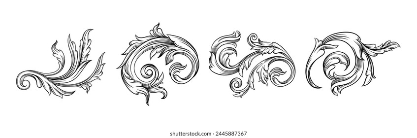 Baroque Scroll as Element of Ornament and Graphic Design with Spirals Vector Set