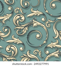 Baroque scroll vintage seamless pattern. Royal floral decorative background tile vector illustration