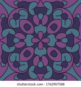 Baroque seamless floral ornamental tile pattern. Cute old ornament with lines outline. Floral motifs ethnic seamless pattern. Interior design print. Wallpaper colorful design.