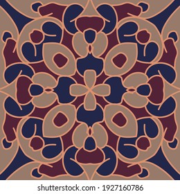 Baroque seamless floral ornamental tile pattern. Abstract old ornament with lines outline. Floral motifs decorative seamless pattern. Dress print. Wallpaper colorful design.