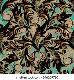 Baroque seamless pattern. 3d floral wallpaper background illustration with antique decorative leaves and elegant  surface flourish ornaments. Vector luxury ornate flowery fabric. Flowers illustration.