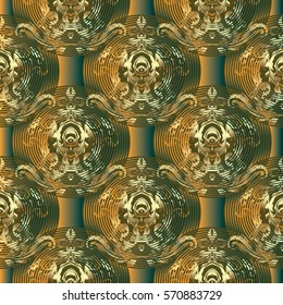 Baroque  seamless pattern with abstract modern geometric and antique gold floral vintage ornaments. Stylish 3d  background. Vector luxury fabric texture. Elegant surface baroque wallpaper.
