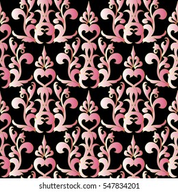 Baroque seamless pattern background. 3d wallpaper with vintage antique  pink  floral damask ornaments.