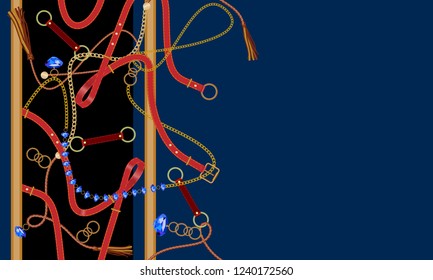 Baroque seamless pattern with chains, belts, gems and braid. Vector detail for print, fabric design. Baroque seamless pattern with chains, belts, gems and braid. Vector detail for print, fabric design.