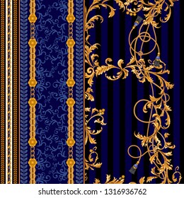 Baroque seamless pattern with chains, ropes and brushes.Vector patch for print, fabric, scarf Baroque seamless pattern with chains, ropes and brushes.Vector patch for print, fabric, scarf