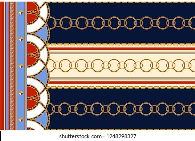 Baroque seamless pattern with chains. Vector patch for print, fabric, scarf.