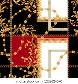 Baroque seamless pattern with chains. Vector patch for print, fabric, scarf. Baroque seamless pattern with chains. Vector patch for print, fabric, scarf.