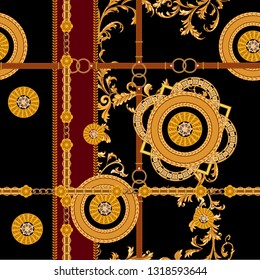 Baroque seamless pattern with chains. Vector patch for print, fabric, scarf. Baroque seamless pattern with chains. Vector patch for print, fabric, scarf.