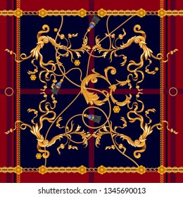Baroque seamless pattern with chains. Vector patch for fabric, scarf.