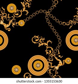 Baroque seamless pattern with chains. Vector patch for print, fabric, scarf. Baroque seamless pattern with chains. Vector patch for print, fabric, scarf.