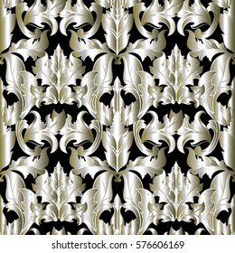 Baroque seamless pattern. Elegant vector vintage ornate texture for wallpapers, textile, fabric print. Gold medieval  floral damask ornaments with scroll leaves. Luxury black antique background.