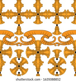 Baroque seamless pattern. Golden crosses, ribbons and individual details on a white background. Pattern for different surfaces.
