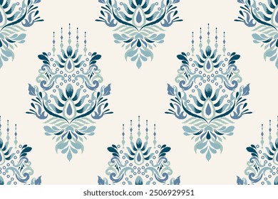 Barock nahtloses Muster.Ikat floral auf weißem Hintergrund, Vektorgrafik,Ikat ethnisch nahtloses Muster.Aztekischer Stil,handgezeichnet,Barockstil,Design für Textur,Stoff,Kleidung,Dekoration,Druck,Sari