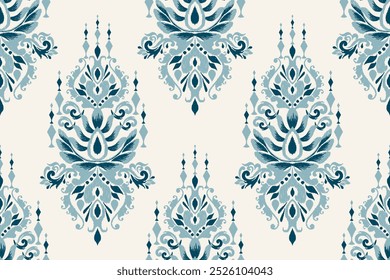 Baroque seamless pattern.Ikat floral on white background vector illustration,Ikat ethnic seamless pattern.Aztec style,hand drawn,baroque style,design for texture,fabric,clothing,decoration,print,saree