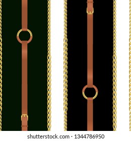 Baroque seamless repeat pattern with golden chain belts vintage style. Striped patch, great for scarfs, textile, print, fabric.