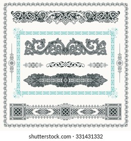 Baroque Set of vintage decor elements. Floral calligraphic ornaments and frames. Retro Style design for Invitations, Banners, Posters, Placards, Border and Logotypes.